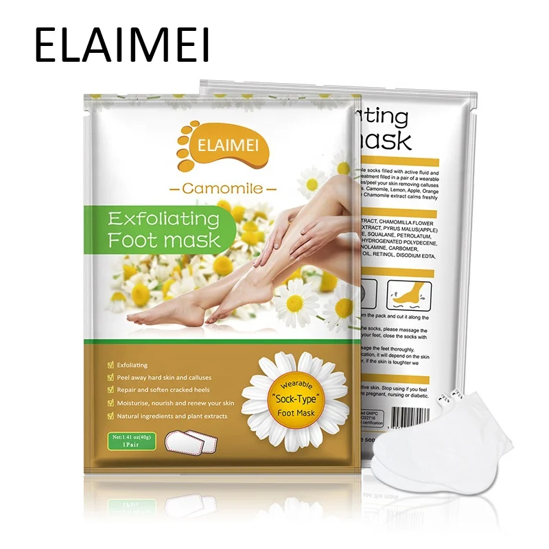 

Wholesale korean baby foot mask Chamomile soft touch silk moisturizing foot mask sheet peeling natural exfoliating foot mask