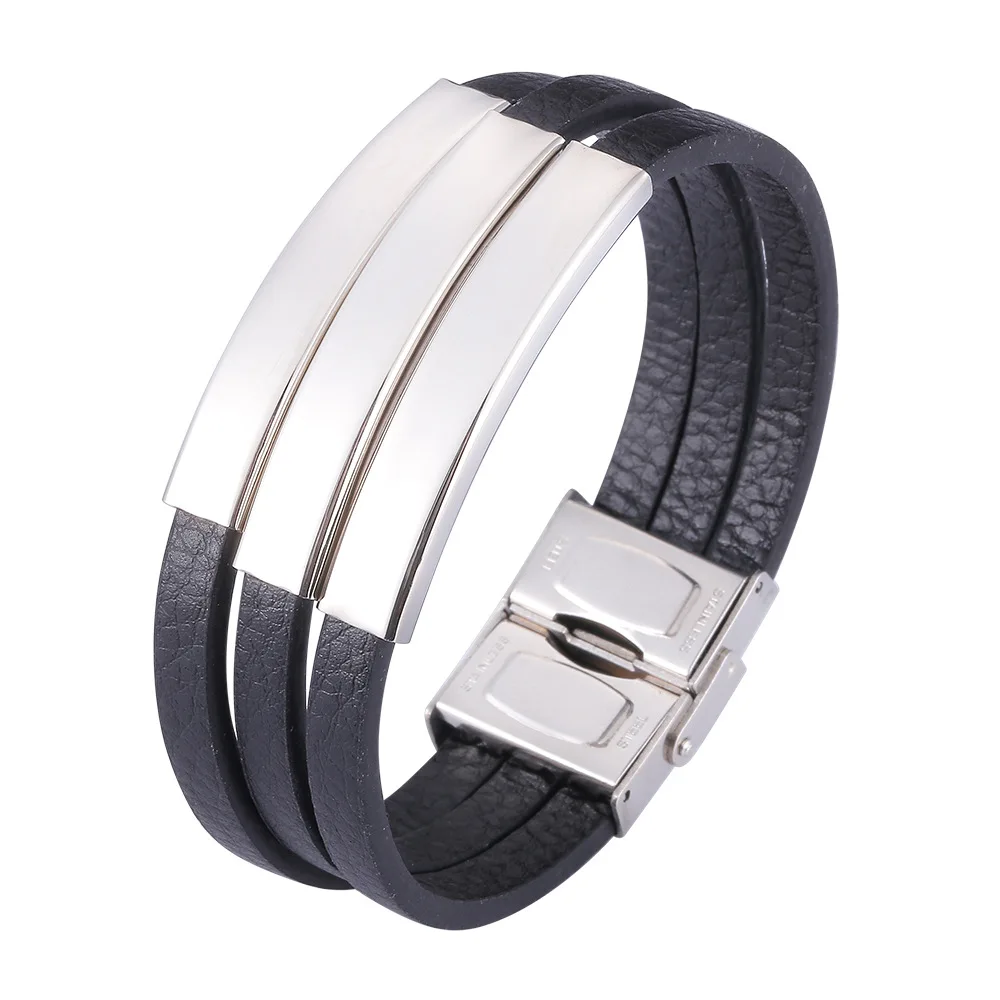 

Custom Letter Popular Simple Men's Bracelet Jewelry Stainless Steel Leather Bracelets & Bangles For Men Jewelry Wholesale