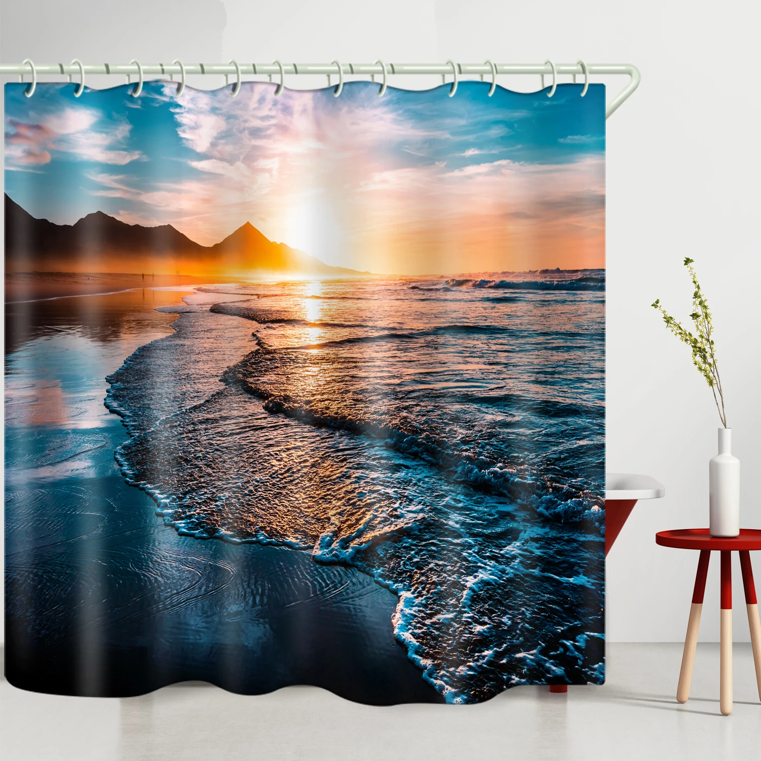 

Dawn beach theme bathroom waterproof shower curtain 3-5 days delivery decorative curtains custom printed shower curtain, Picture