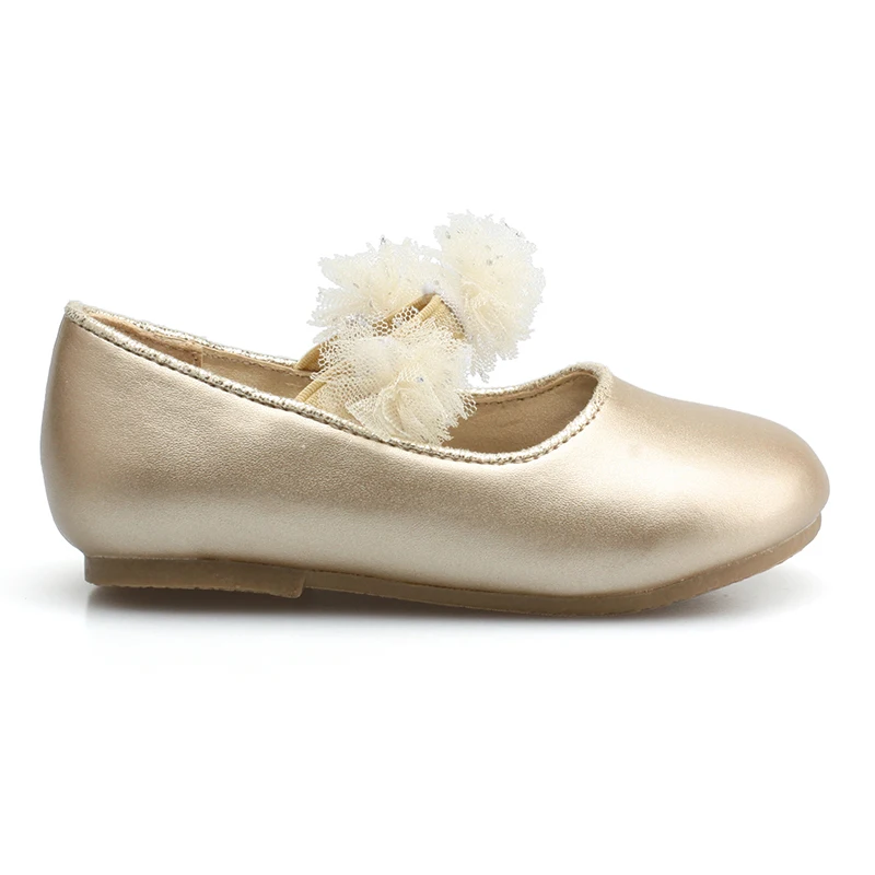 

Baby cute popular mesh shining gold beautiful flowers elastic binding round toe soft insole flat ballet shoes