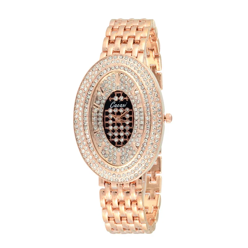 

New designs oval creative gold wholesale fashion luxury diamond quartz women watch jewelry, As pic