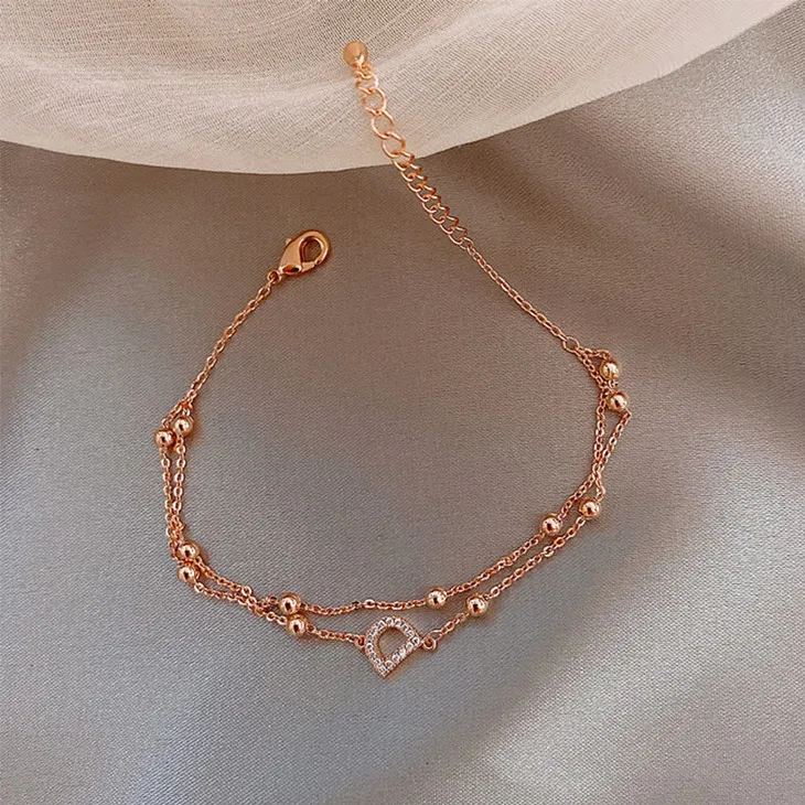 

18k rose gold letter D name charm bracelet elegant rose gold plated bracelet women