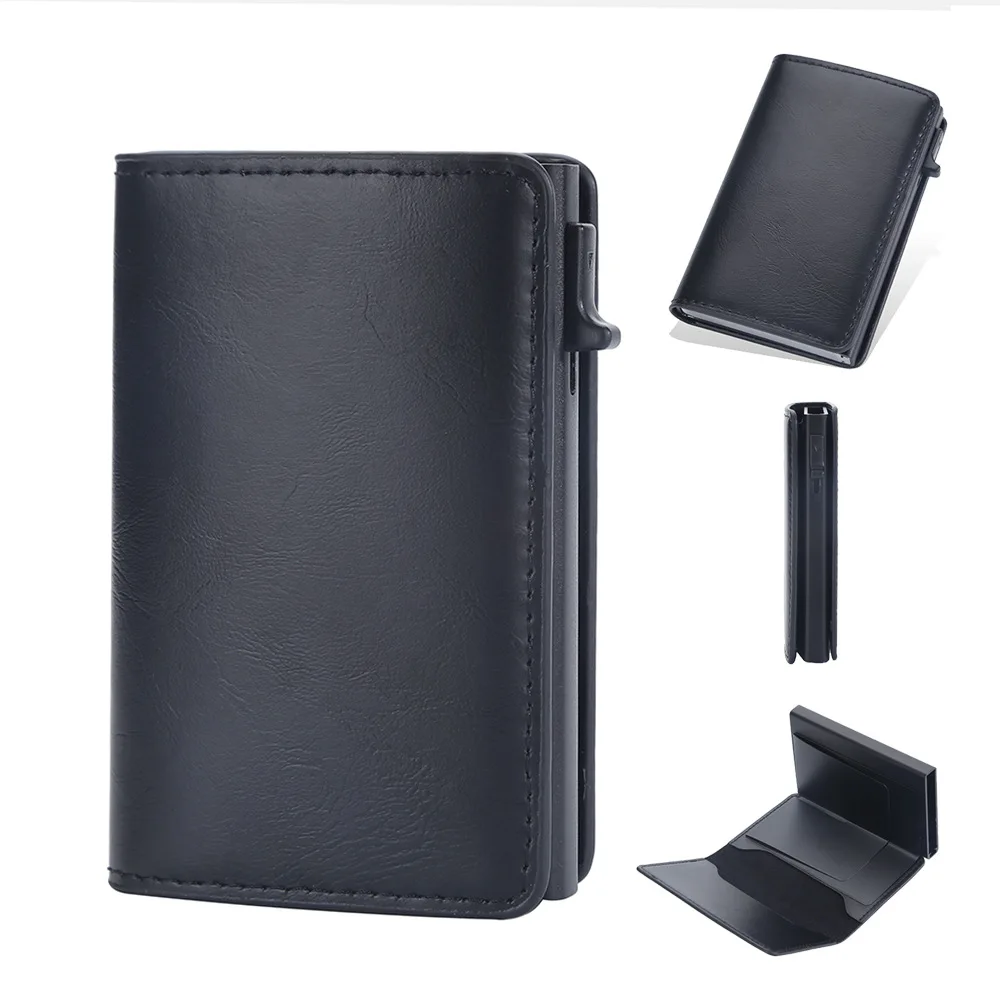 

2023 baellerry slim wallet for men pu leather pop up wallet Card Holder Case aluminium metal rfid protected smart pop up wallets