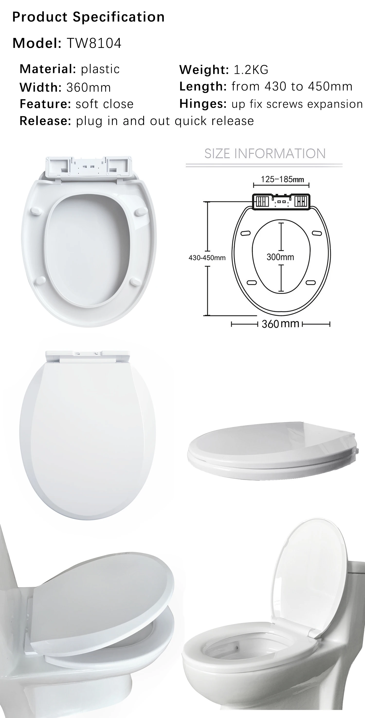 Plastic Toilet Seat Cover European Size Soft Close Wc Seat Cover