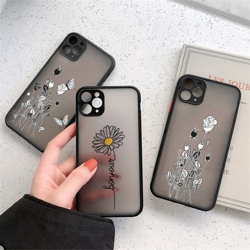 

Ottwn Clear Matte Phone Case For iPhone 13 12 Pro Max 11 X XR XS Max 7 8 Plus SE 2020 Flower Butterfly Hard PC Back Cover, 2 colors