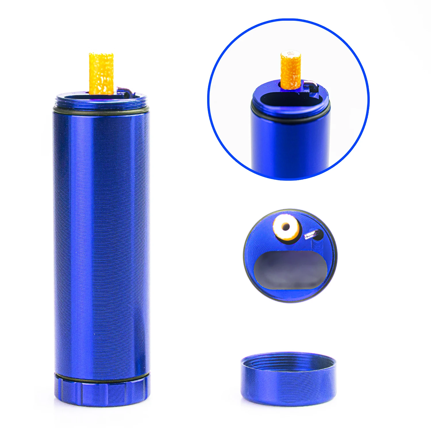 

Portable Stash Holder with Mini Grinder Lid Upgrade Lid Design|Smell Proof Design for Travel(Cylinder blue)