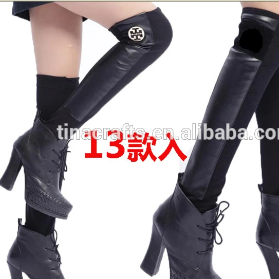 

Woman patch leather Leg warmers