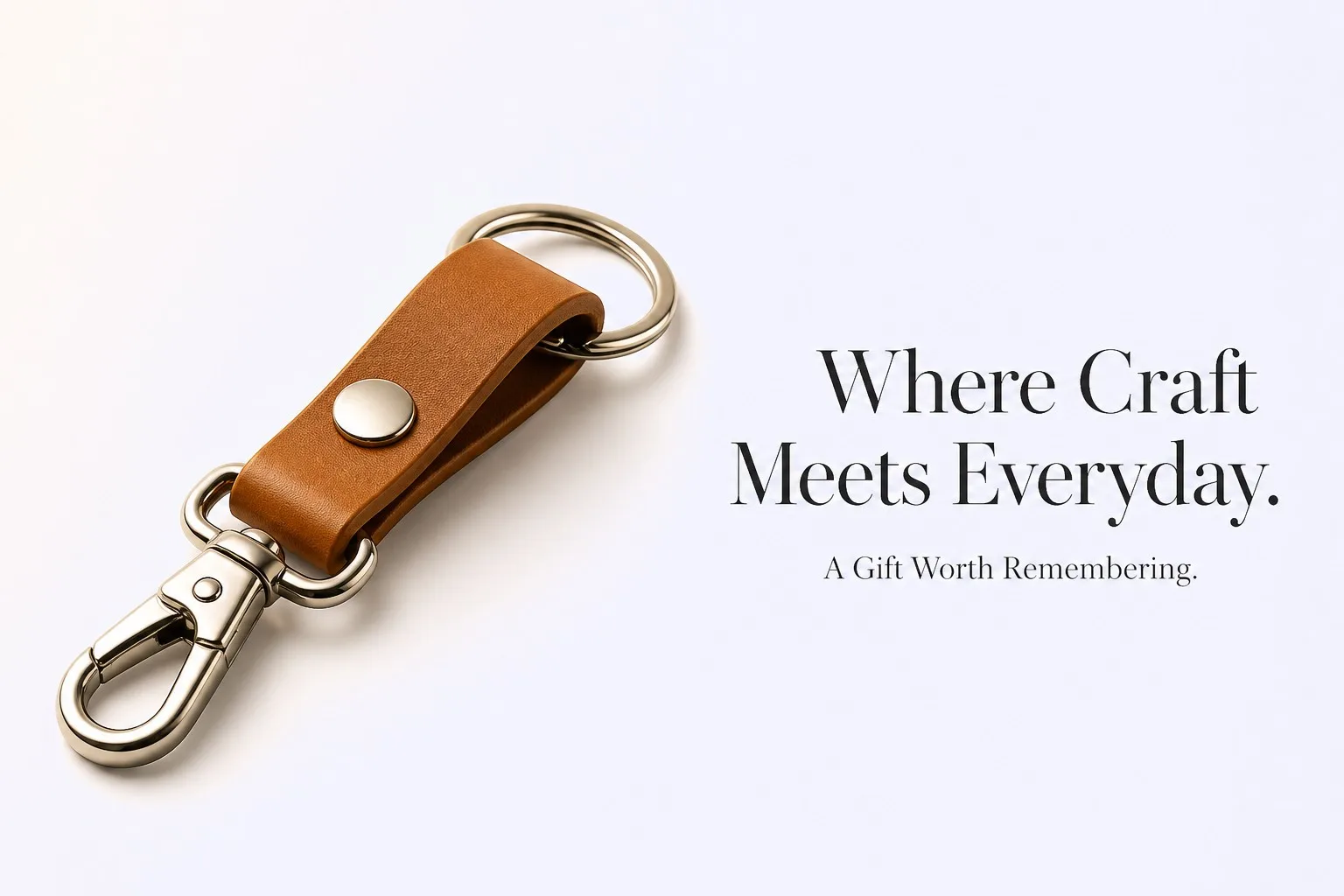 Metal snap leather strap keychain — closing image