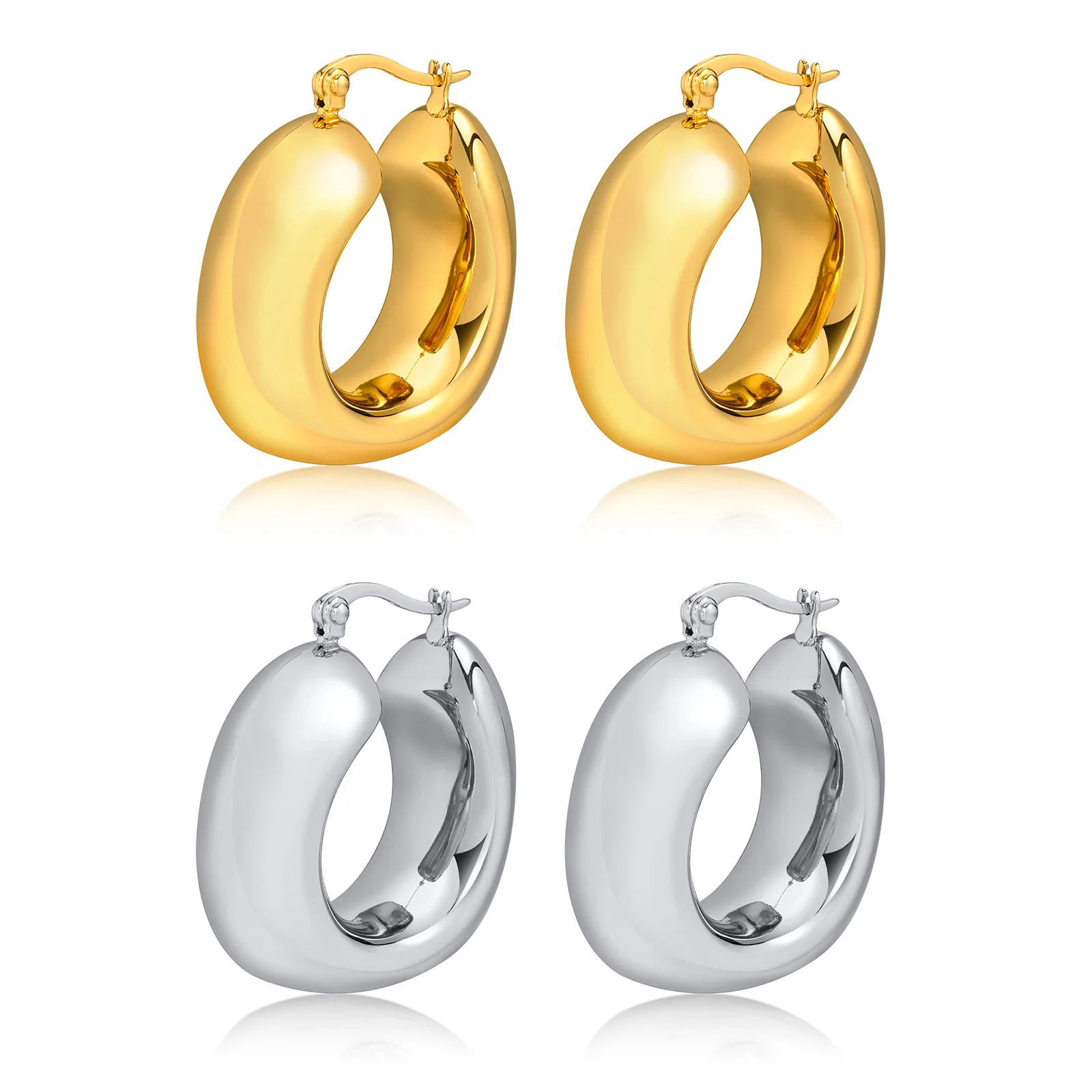 

Charm 18K Gold Plated Stainless Steel Hoop Earrings Jewelry Gift Waterproof CC Shaped Chunky Earrings for Women