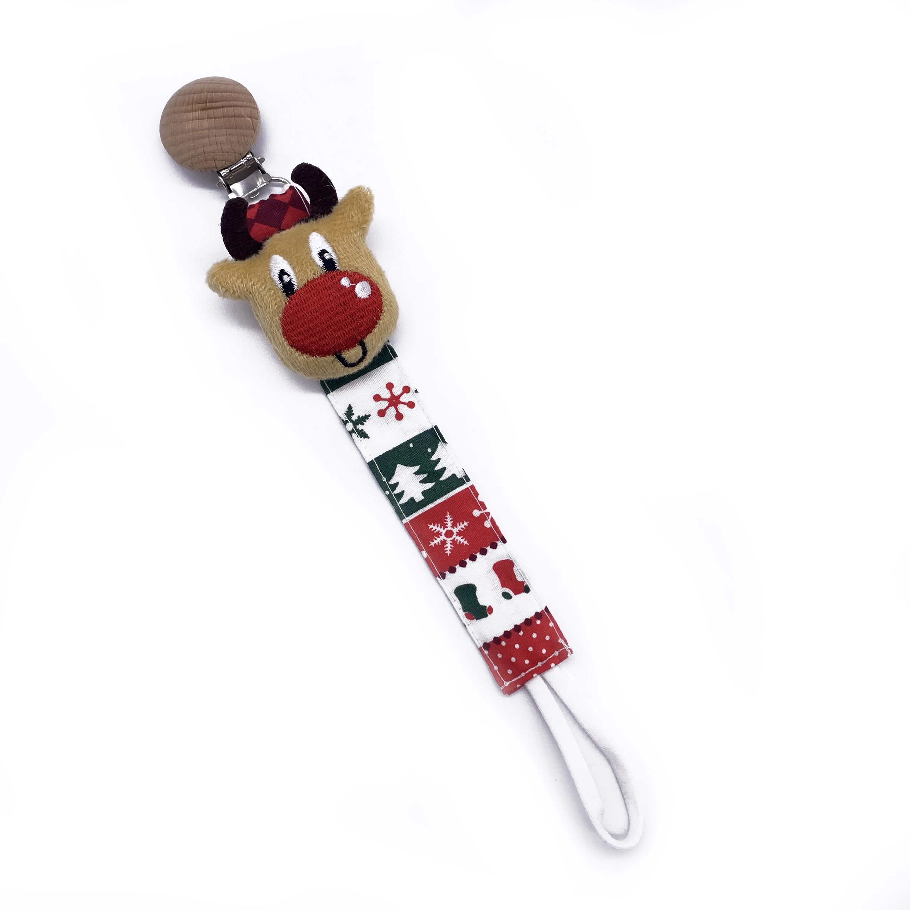 

Cute Style Factory design personalized baby cotton Woodeen pacifier holder clip, Any paton colour code is avilable
