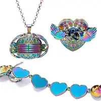 

Fashion Girl Gift Colorful Iridescent Foldable Love Heart Shape Angel Wing Expanding Photo Locket Style Pendant Necklace Jewelry