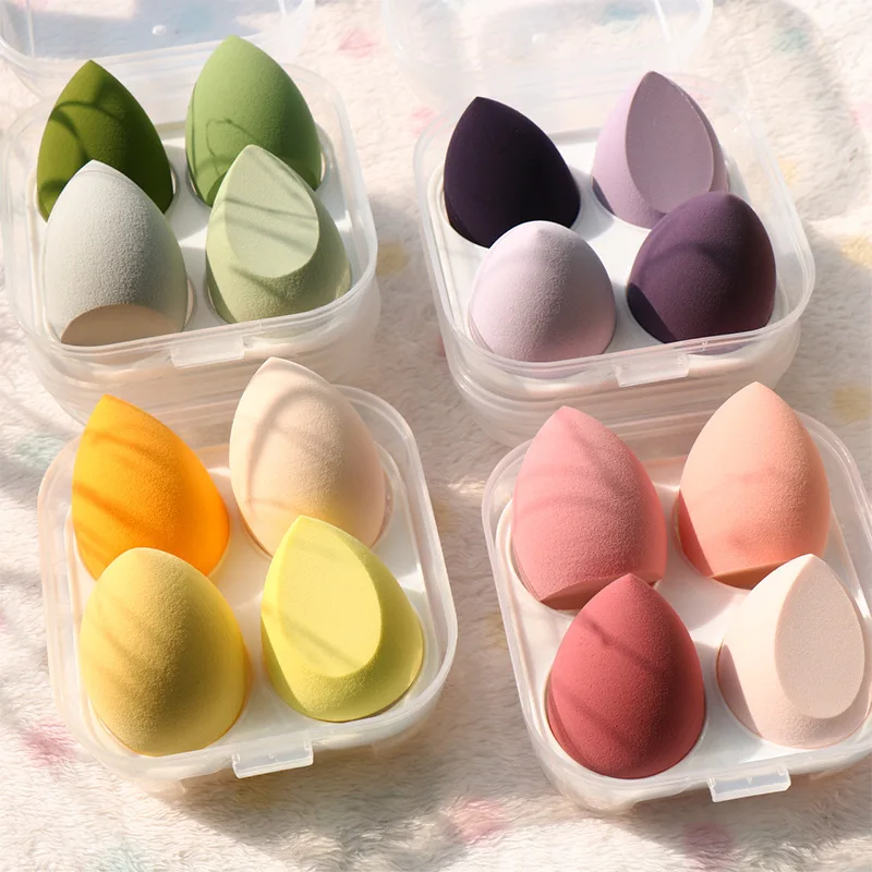 

Popular 4PCS Beauty Sponges Set With Egg Box Beauty Facial Foundation Blending Makeup Sponge Set, As pictures show