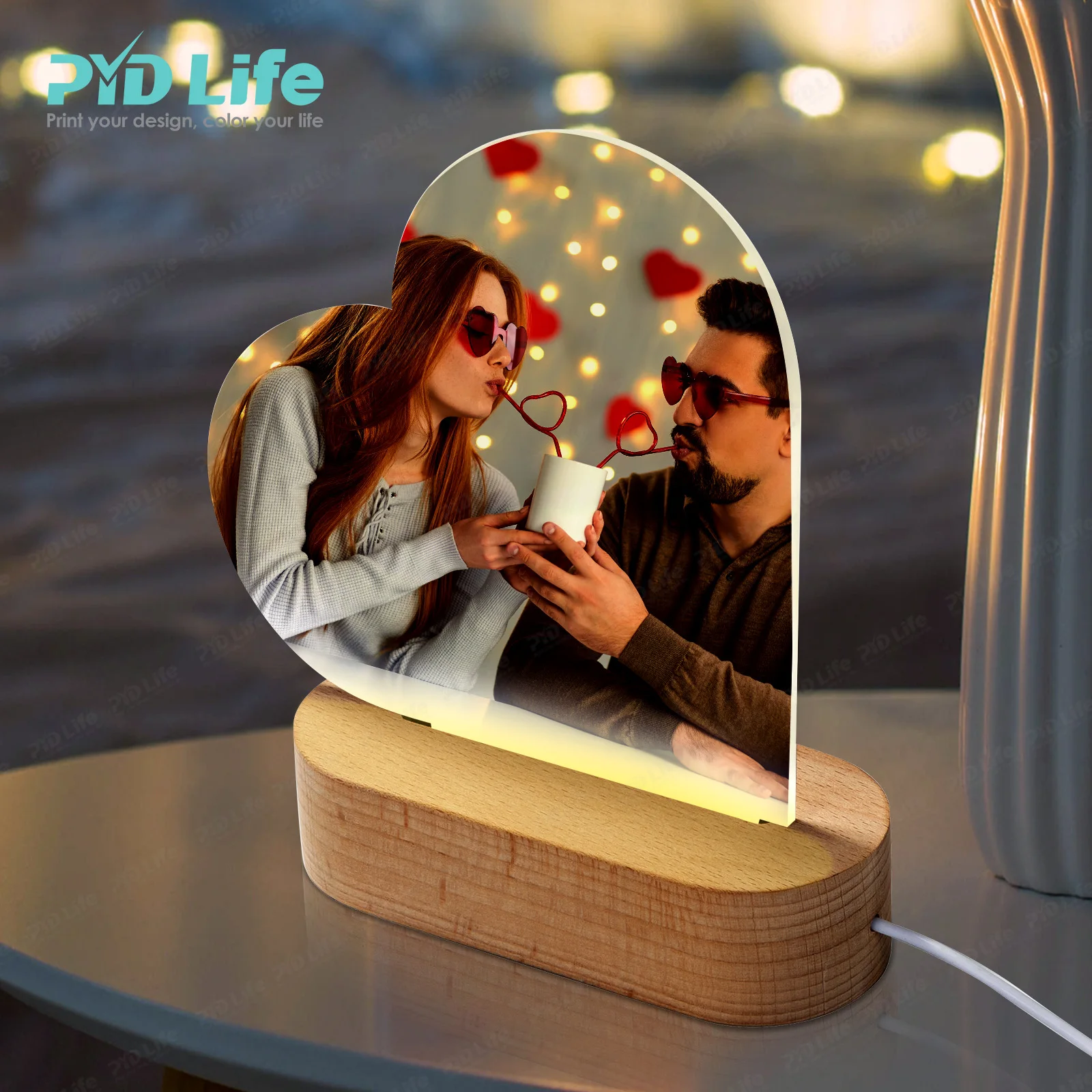 

PYD Life Sublimation Personalised Acrylic Photo Frame Blanks Acrylic Wooden Base Lamp Led 3d Night Light Base