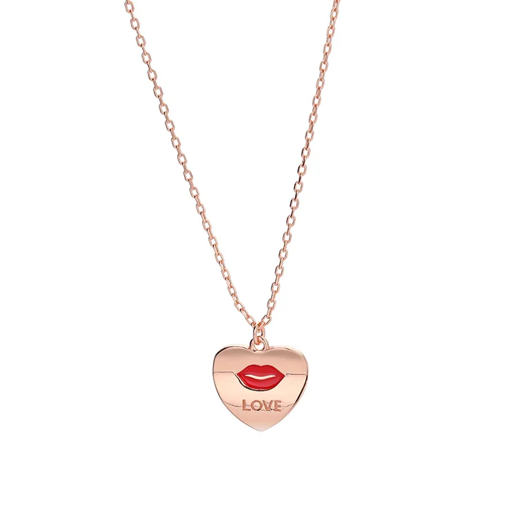 

Brand new 925 silver rose gold plated half heart with love letter and lips pendant couple nicklace jewelry Korean necklace