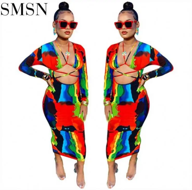 

Amazon Fashion Sexy Tight Fitting Painted Printed Hollow Belt Elegant Casual Dresses Women Clothing Cutout Dress