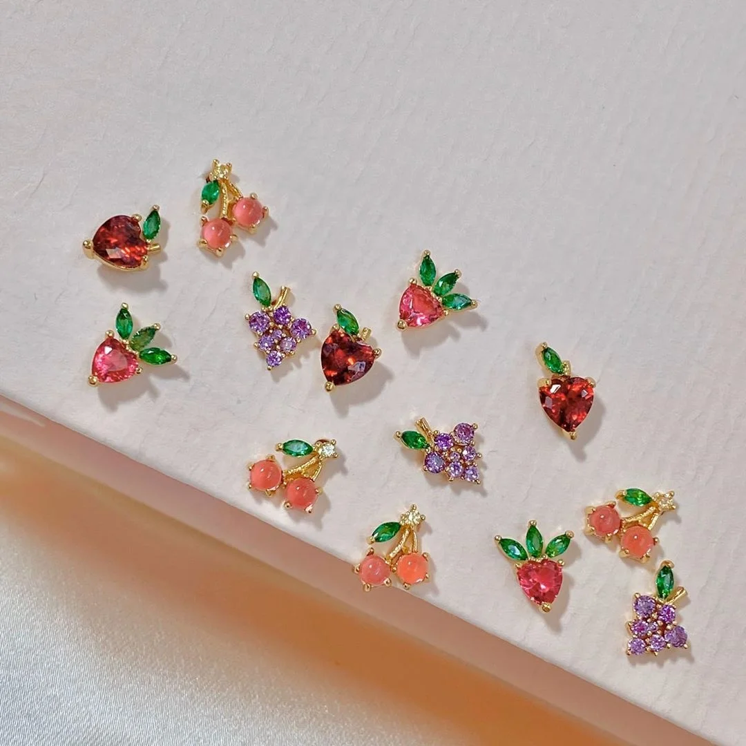 

2020 summer new apple grape strawberry cherry fruit 925 sterling silver small fruit earring, Picture
