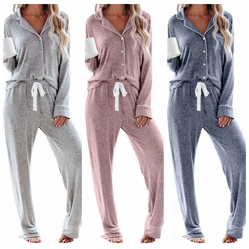

2021 Ultra-Soft Sound Asleep Button Down 2 Piece Pyjamas Women Sleepwear