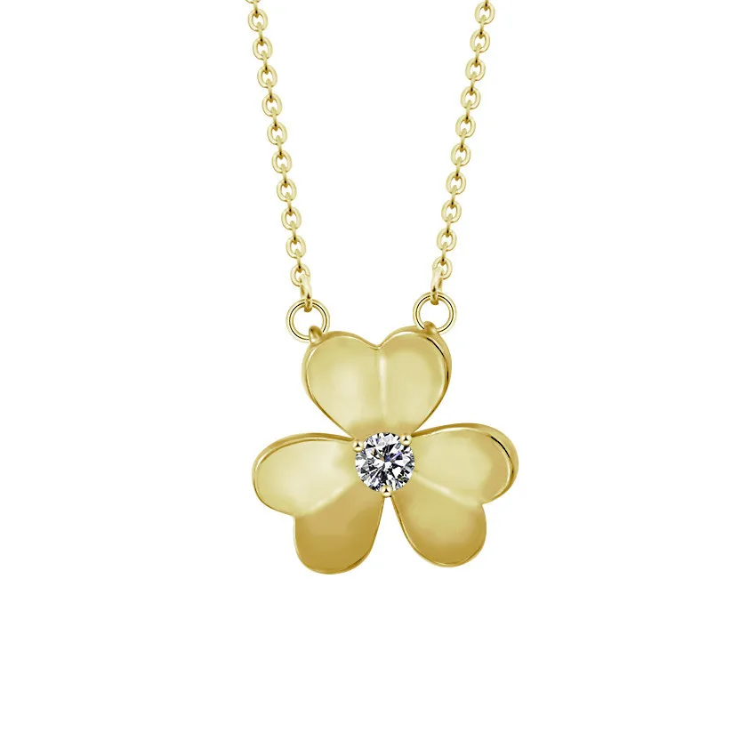 

Small fresh style jewelry stainless steel clover zircon pendant necklace, Gold color/silver