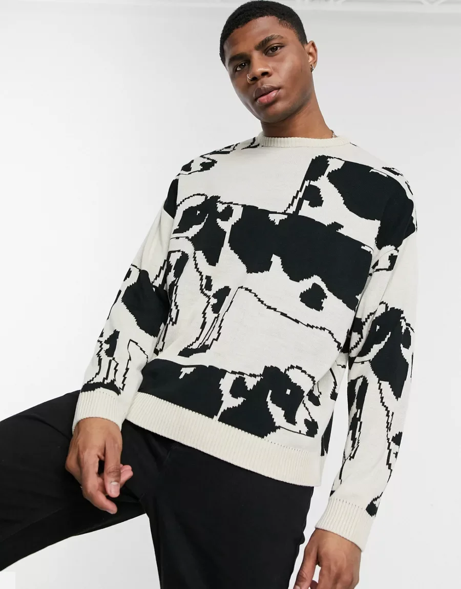 

Kingsun 100% cotton knitwear for male customize men sweater black and white jacquard sweater, Customized color
