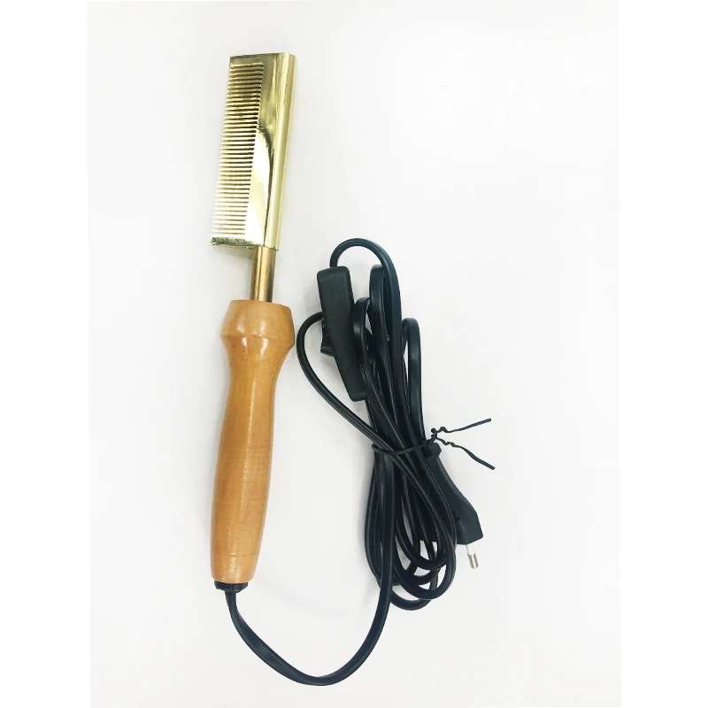 

Amazon hot sale professional wooden paddle high heat temperature hot comb hair straightener brush for curly afro women, Gold and wood hot electric comb