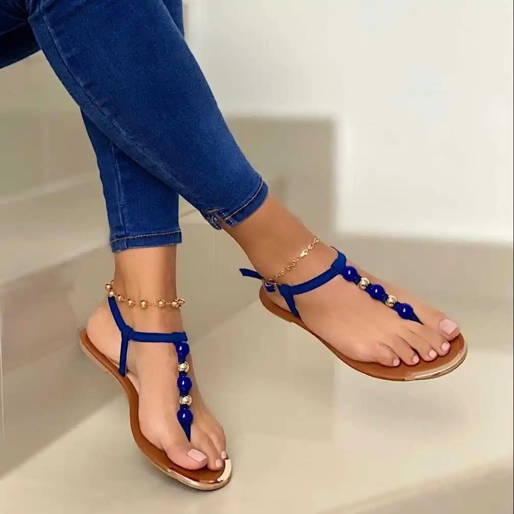 

Women's sandals new summer 2021 comfortable flat bottomed women's shoes casual buckle toe sandals drop shipping, White, red, black, pink, blue