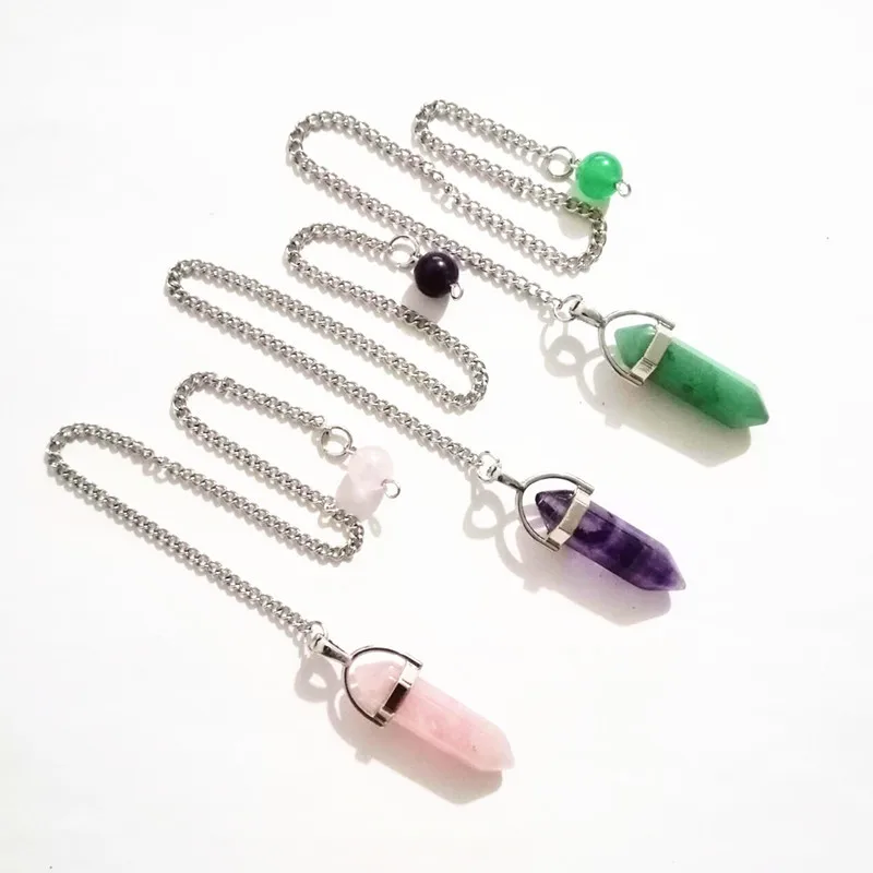 

Natural Crystal Stone Hexagonal Pendant Bullet Pendulum Healing Crystal Stone Hang Decorations with Natural Stone Beads