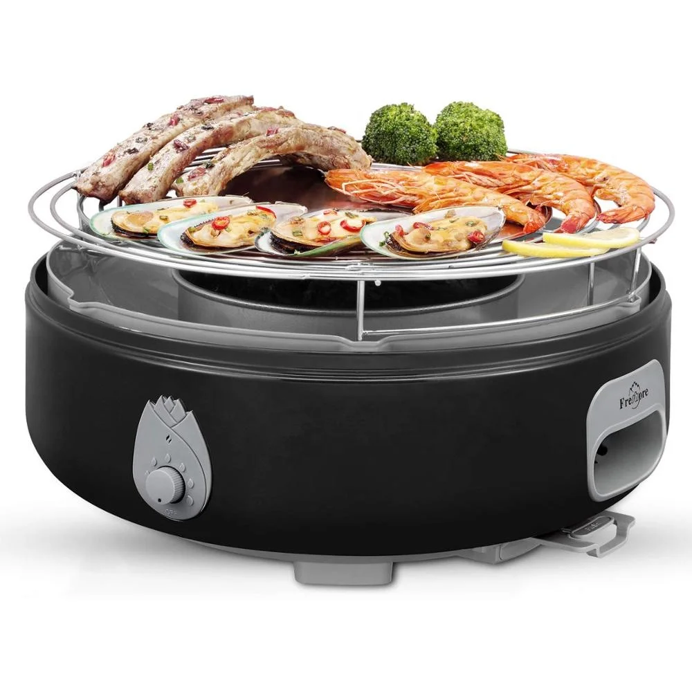 

Charcoal Barbecue Grill Indoor Outdoor Windproof Smokeless Grill Battery Adjust Wind Supply System