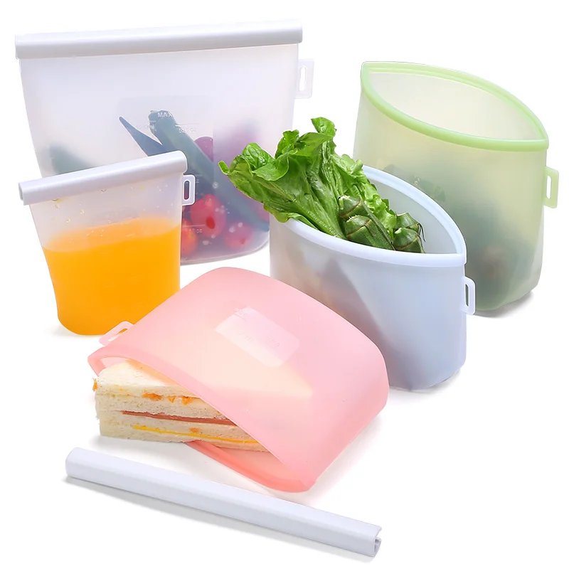 

Best Seller Silicone Reusable Fresh Sealed Reusable Storage Container Silicone Food Bag Wholesale, Clear quartz pink,clear mint green, clear light blue, clear