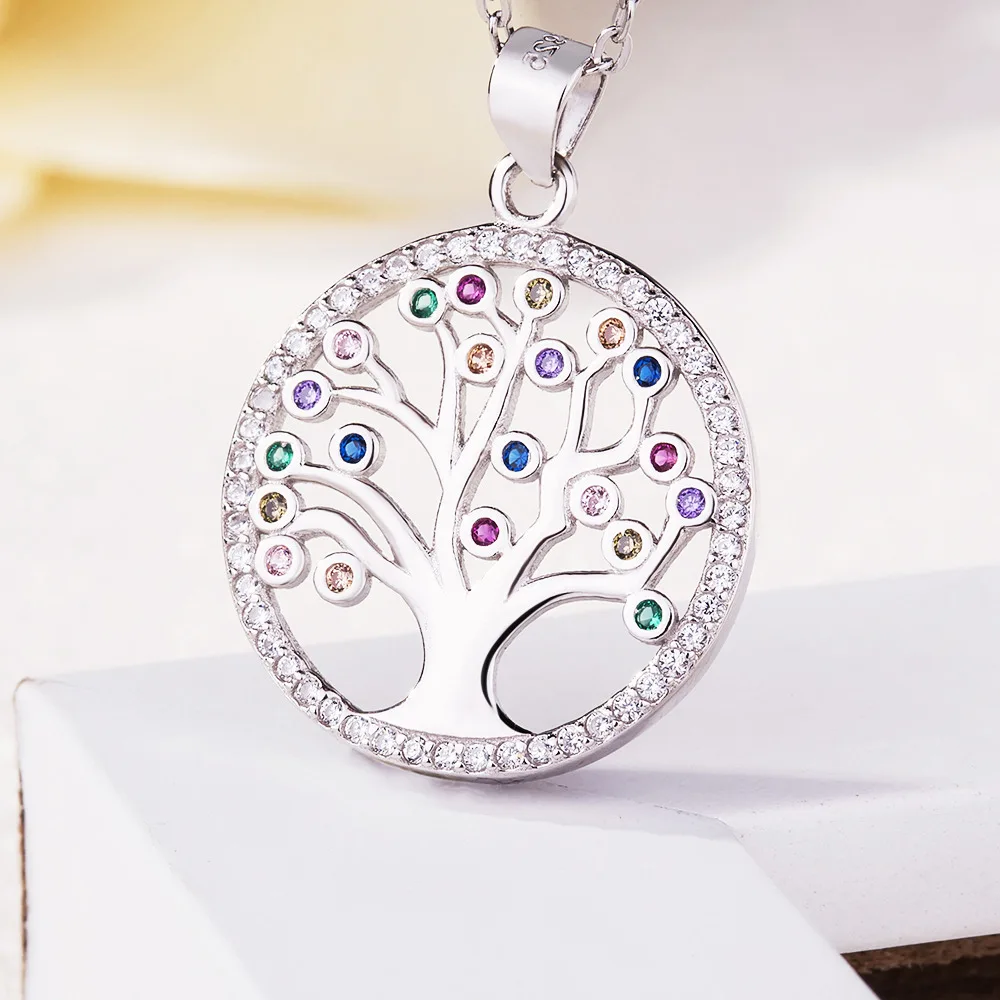 

Jewelry Diamond Round Pendant New Female Tree Of Life Pendant Necklace Platinum Wholesale Sterling Silver Charm Pendant