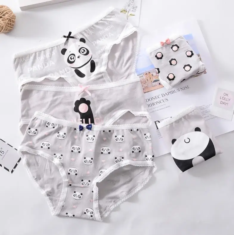
2020 Teenage Panties Panda Printed Underpants Young Girl Briefs Comfortable Cotton Gray Panties Kids Underwear 