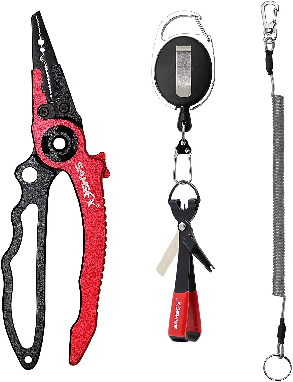SAMSFX Aluminum Fishing Pliers Saltwater with Camo Sheath Non-Slip Rubber  Grip Handles Tungsten Carbide Cutters Split Ring Hook Remover Tools Fly