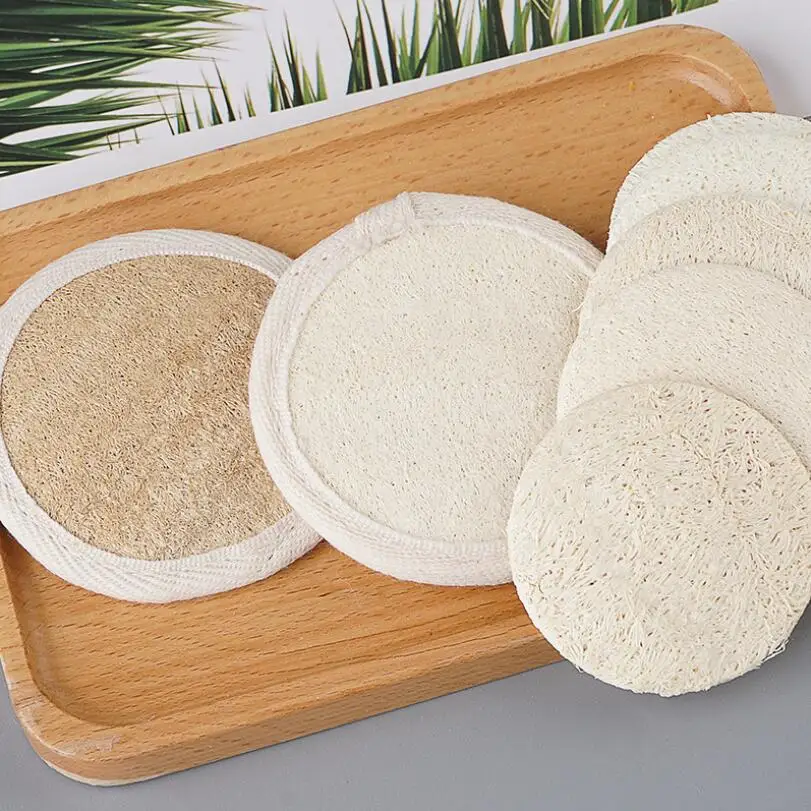 

100% Natural Biodegradable Compressed Luffa Face Cleaner Brush Cleansing Scrubber Handheld Pad Exfoliating Loofah Sponge Pads
