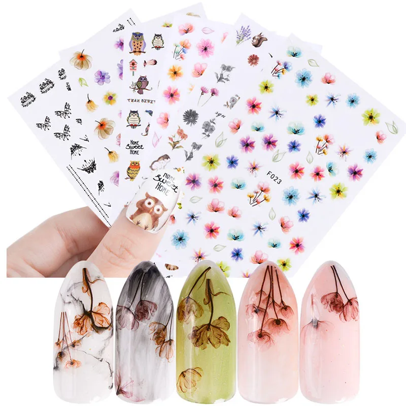 

Latest nail art stickers adhesive decorative summer fresh flowers 3d nail sticker for girl diy manicure nail art decoration, As picture