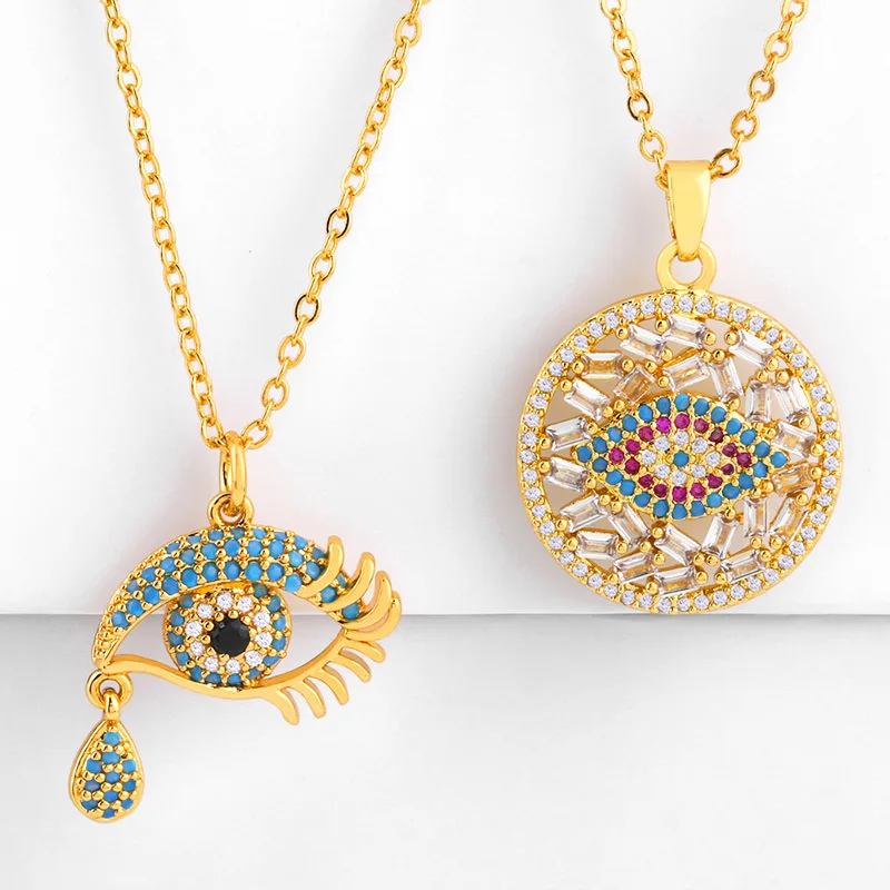 

Fashion Real Gold Plated CZ Cubic Zirconia Devil Eye Necklace Rainbow Crystal Tears Pendant Necklace, Picture color