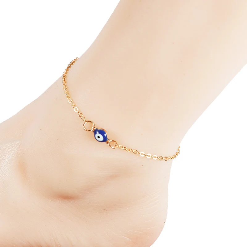 

Fashion top sell Summer custom Silver Plated Oil Drop Turkey Turkish Bracelet Single Blue Evil Eyes Anklet For Women