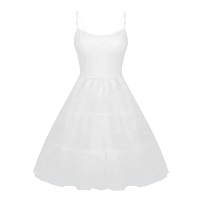 

Women Adjustable Spaghetti Strap Padded Bra Full Slip Tulle Dress Prom Dance Party Wedding Petticoat Underskirt