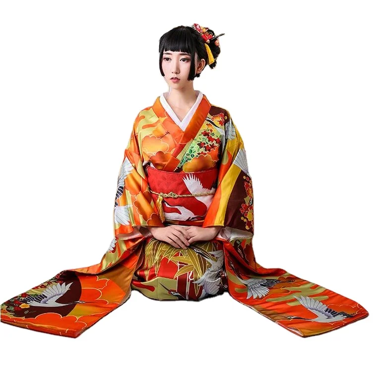 

Vibration sleeve women kimono formal dress autumn winter thickened fabric object auspicious cloud crane brocade show Kimonno, As the pictures