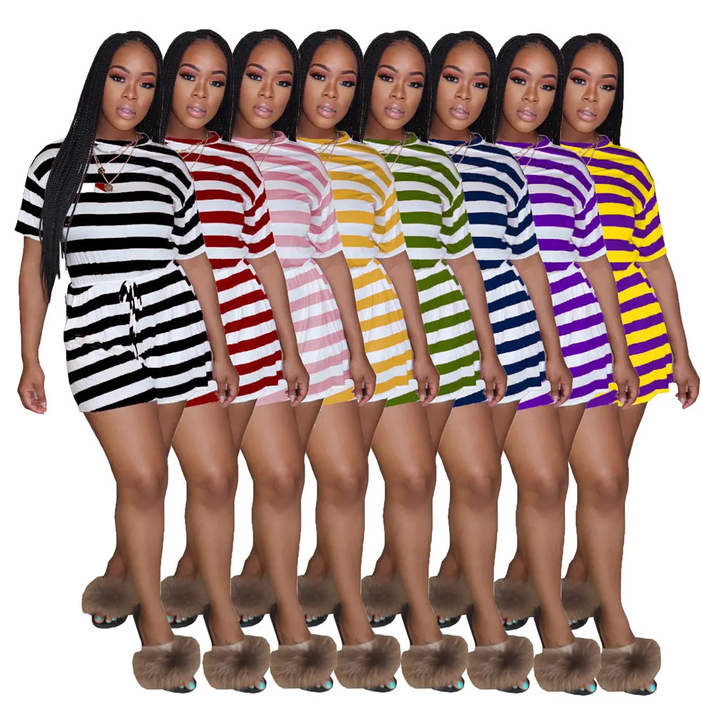 

20411-MX73 8 colors striped short one piece jumpsuit women sehe fashion