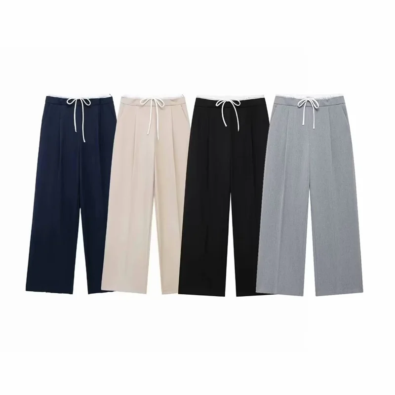 ZATRHMBM  Autumn Women's Pants 2024 New Fashion Casual Loose Double Waist Wide Leg Pants Elegant Women's Straight Trousers
