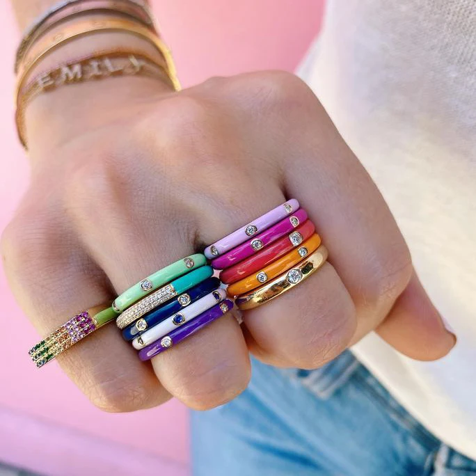 

OUYE New colorful simple zircon rings gold trend fashion popular jewelry rings wholesale cute women metal ring