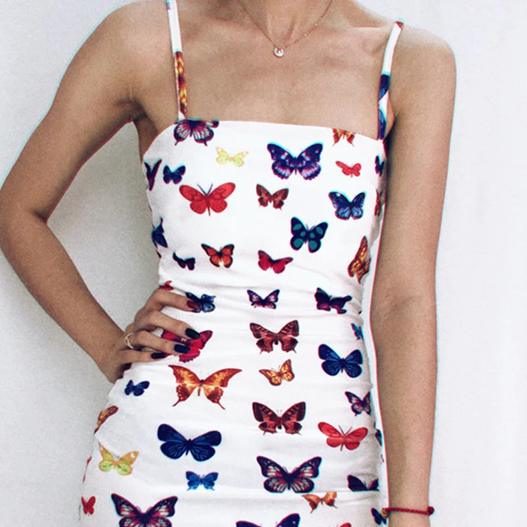 

Summer European and American explosions women's fashion butterfly print suspender dress women