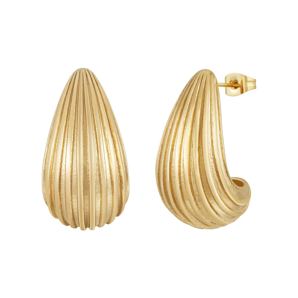 

Latest 18K Gold Plated Stainless Steel Jewelry Hollow Stripe Tear Drop Earrings Texture Waterdrop For Woman Earrings E231485