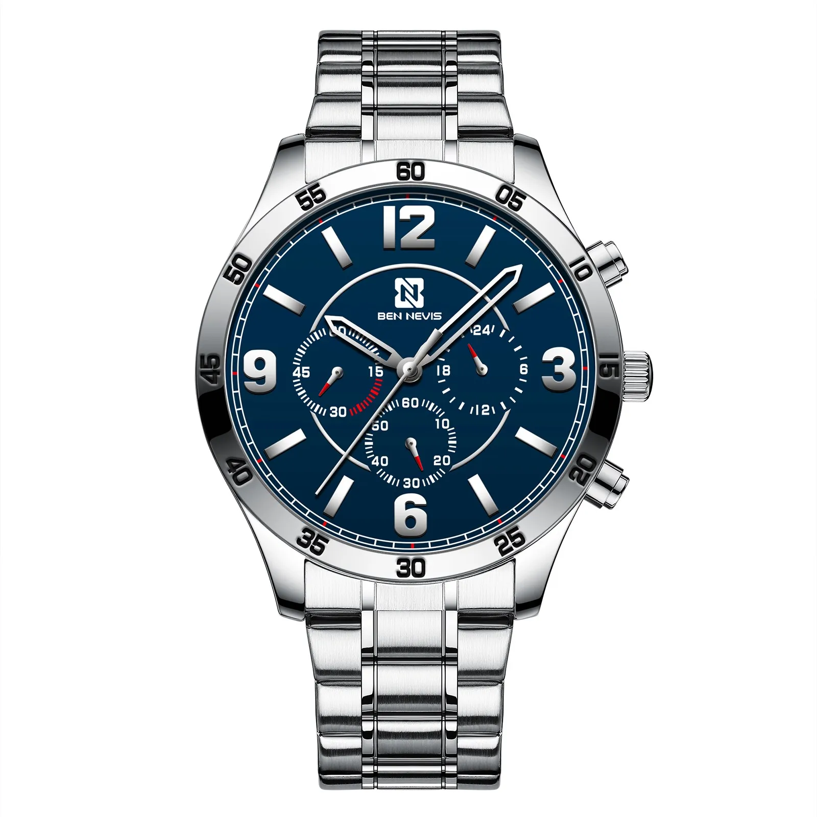 

Supplier Direct Sell Business Fashion Men Quartz Wrist Watch Sky White Big Round Digital Display Multifunction Reloj De Hombre, 3 colors