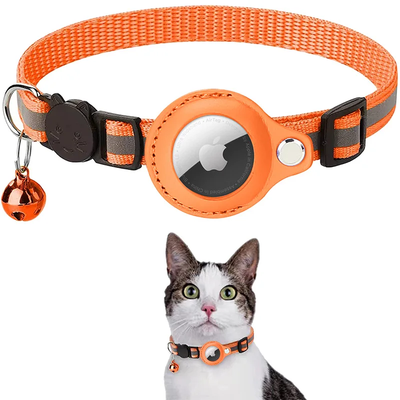 

Reflective Airtag Pet Cat Bell Collar Quick Release Breakaway Safty Airtag Holder Anti Lost Kitten Cat Airtag Collar
