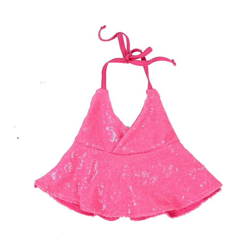 

R1 Girl Summer Casual Kids Printed T-shirt Girl's Baby Vest Baby Zipper Sequins Halter Neck Tops