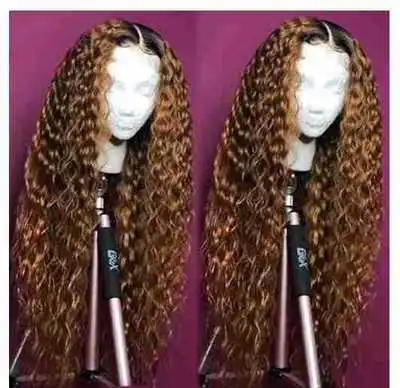 

Synthetic 22inches explosion style European and American wig African small volume 13*6 front lace small gold wig