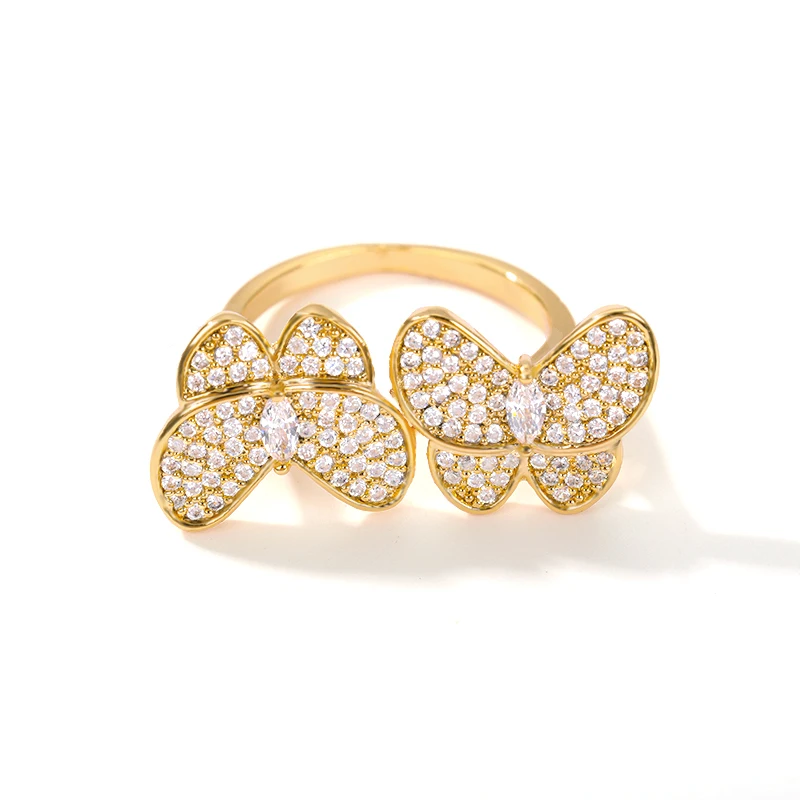 

Two Butterfly  Cz For Gift Engagement Ice Out 18K Gold Plated Jewelry Zircon Pendant Ring, Gold,platinum