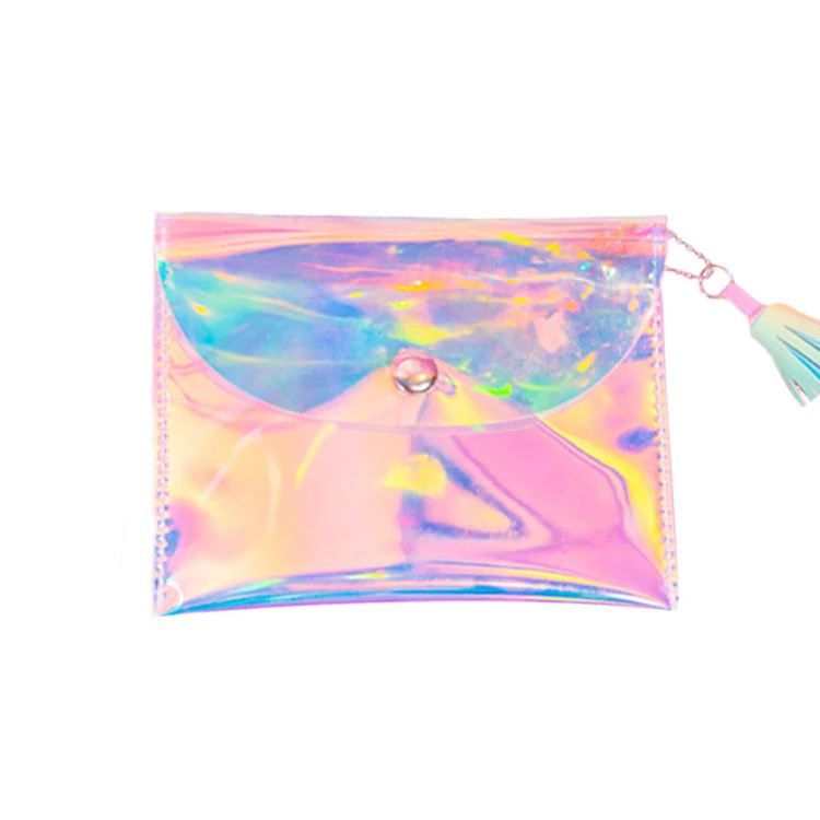 

Cute Colorful Holographic Jelly Mini Coin Bag Clear PVC Coin Purse Wallet With Tassel, Laser