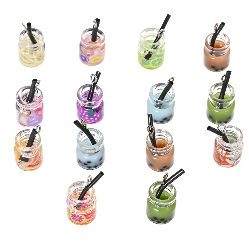 

DIY Resin Milk Tea Charms bottle Tea Fruit Juice Cup Bottle Pendant for Earring Necklace Jewelry Making pendant Accessories, Picture