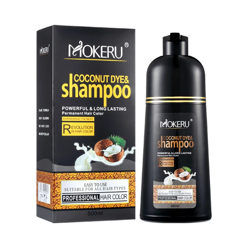 

Mokeru 500ml Natural Organic Coconut Oil Essence Black Hair Dye Shampoo Covering Gray Hair Permanent Hair Color Dye Shampoo